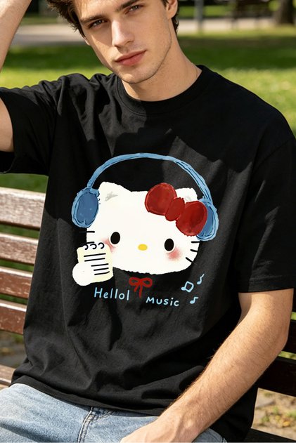 Casual Style T Shirts For Men Hello Kitty Music Personalized Shirts