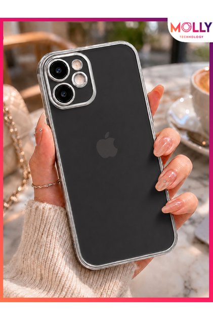 Matte Transparent Silicone Case with Metallic Silver Square Corners for iPhone 11