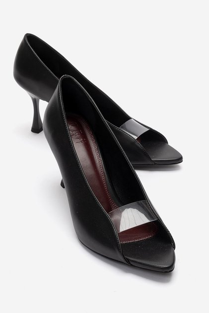 Varelia Black Skin Transparent Strap Women's Heeled Shoes