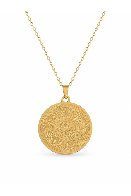 316L Steel Gold Color Ayetel Kürsi Written Necklace