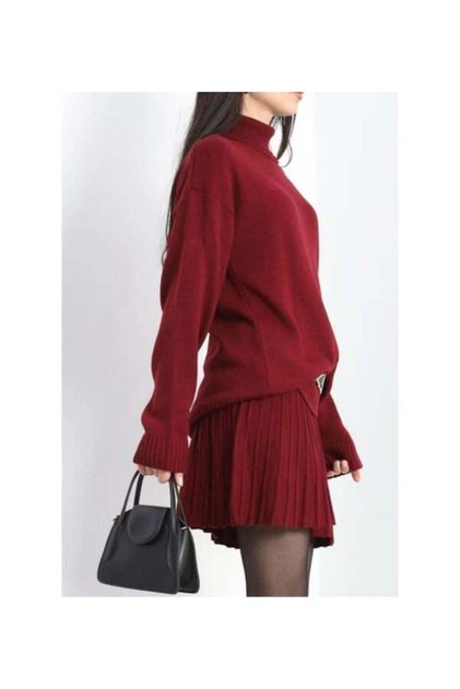 Women's Knitwear Set with Mini Skirt and High-Neck Sweater