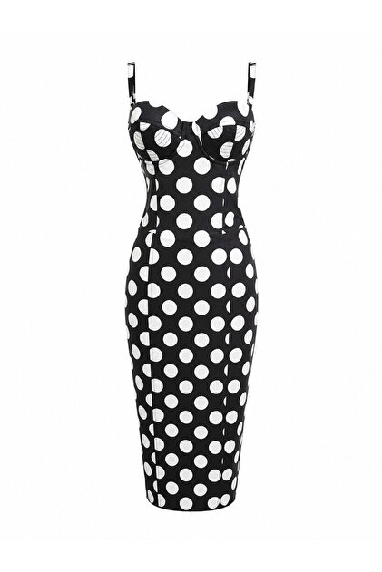 Rochie neagra cu buline,lungime medie