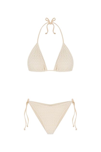 ENNA Cream Kabartma Dokulu Örme Üçgen Bikini Takım