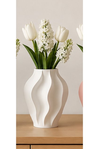 Modern dekoratif şık vazo 20 cm krem