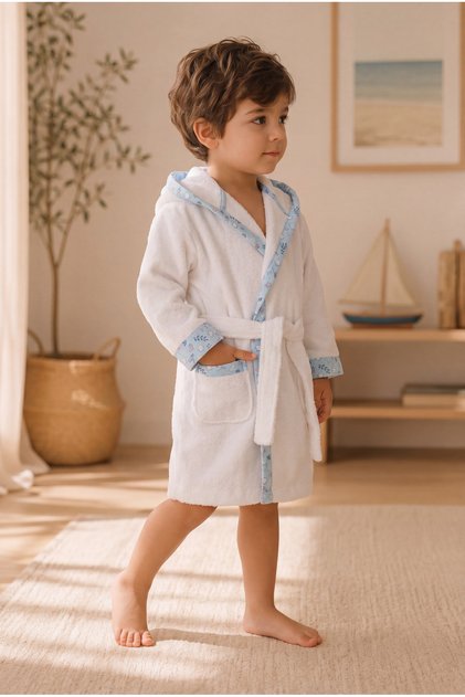Blue Hedgehog Children's Hooded Cotton Curly Bathrobe