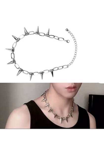 Gothic Punk Perçimli Spike Zincir Kolye