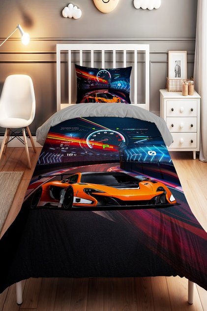 Digital Racing World Patterned Single Baby Kids Bedding Set