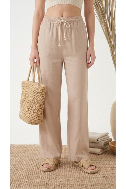 Women's 100% Cotton Muslin Palazzo High Waist Comfortable Fit Linen Trousers