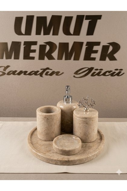 Bej mermer 5li banyo seti