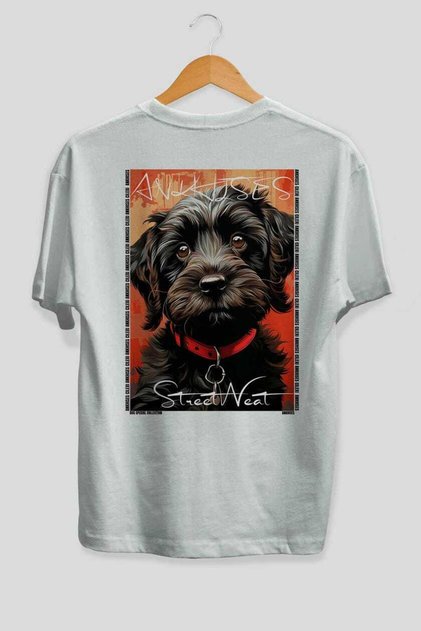 For Dog Lovers 27 White Oversize T-Shirt with Dog Print on the Back 100% Cotton Unisex Dog Lover Premium Design