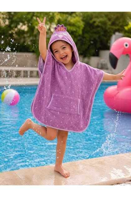 Outlet 100% Cotton Girls' and Boys' Sea, Beach, Pool, Bath Towel Poncho Trixie / Spotted Lila