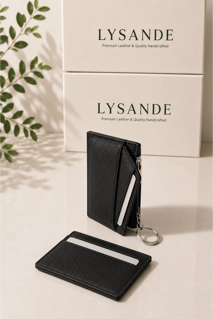 Genuine Leather Zippered Keychain Card Holder Wallet Rfid Protected Slim Design Unisex