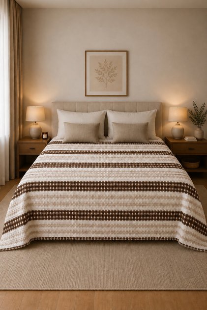 Double Cotton Pique 215X240 cm Tufted Woven Bedspread Geometric Pattern
