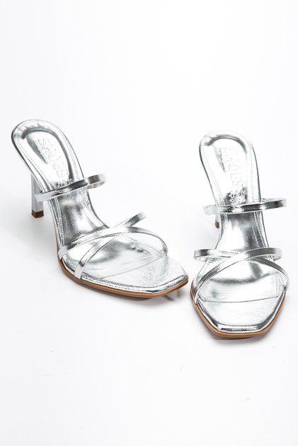 Women's Square-Toe Heeled Silver Shoes