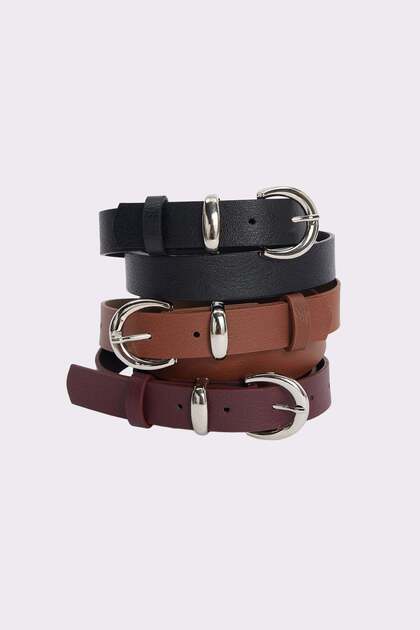 Women's 2.5 cm 3-Piece Set Black-Claret Red-Brown Belt