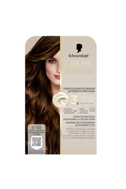 Vopsea Permanenta - Crema Coloranta de Ingrijire - Creme Supreme 3x Bonding HaptIQ System, nuanta 6-68 Blond Inchis Caramel, 1 pachet