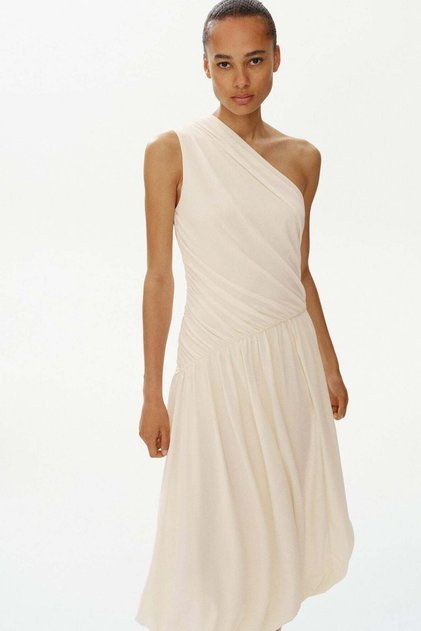 Bubble-hem one-shoulder dress