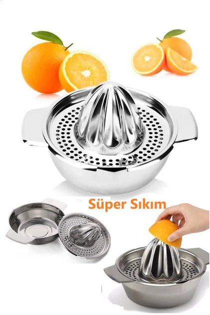 Paslanmaz Çelik Limon Sıkacağı Hazneli Süzgeçli Narenciye Portakal Sıkacağı Nar Sıkacağı Süper Sıkım