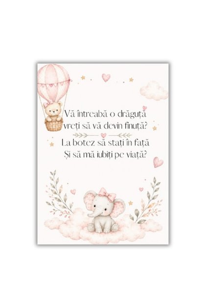 Felicitare 13x18 cm cu plic, Cerere Nași de Botez pentru Fetiță