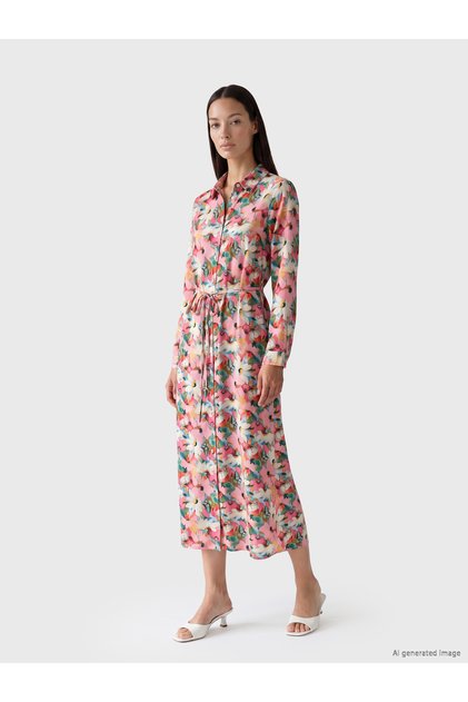 Rochie-cămașă cu cordon floral