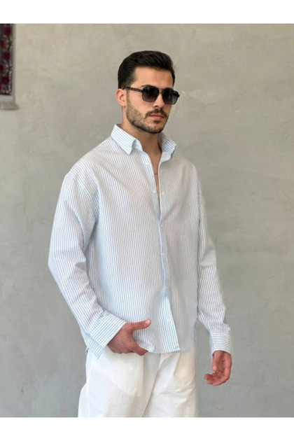 Men's Pinstripe Seersucker Fabric Comfortable Fit Shirt