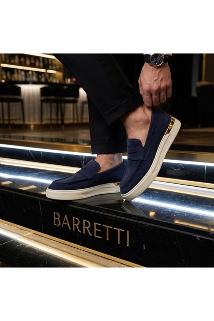 Dark Blue Back Gold Plate Suede Loafer