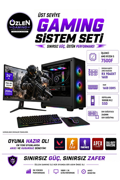 ÖZLEN XL7 RYZEN 5 7500F RX 9060 XT 16GB 500GB M.2 SSD 16GB DDR5