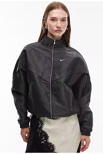 Sportswear Windrunner Womens Shine Oversized Jacket Bol Kesim Kadın Günlük Ceket Siyah