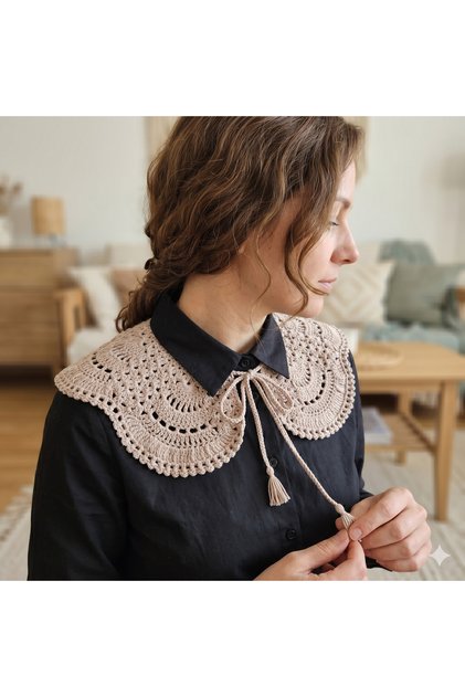 Stone Colored Hand-Knitted Collar Shawl