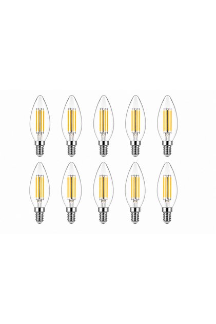 10 Adet 6W Rustik LED Ampul E14 Gün Işığı 3000K Dimlenebilir Dekoratif Mum Ampul Flamanlı Şeffaf Cam Avize Ampulü