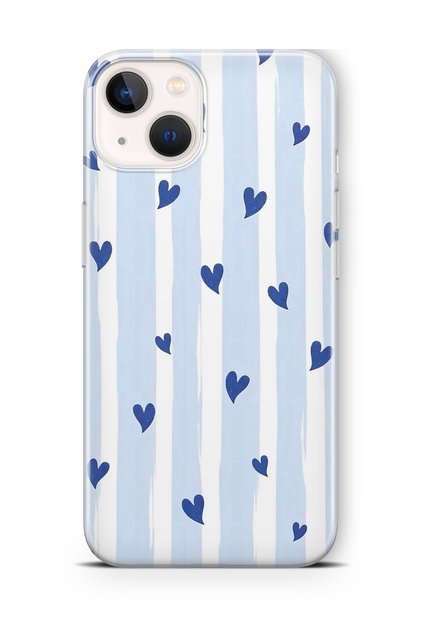 iPhone 13 Compatible Blue Hearts Patterned Transparent Phone Case