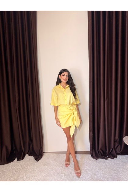 Women's Oversize Shirt-Tie Detailed Skirt Suit