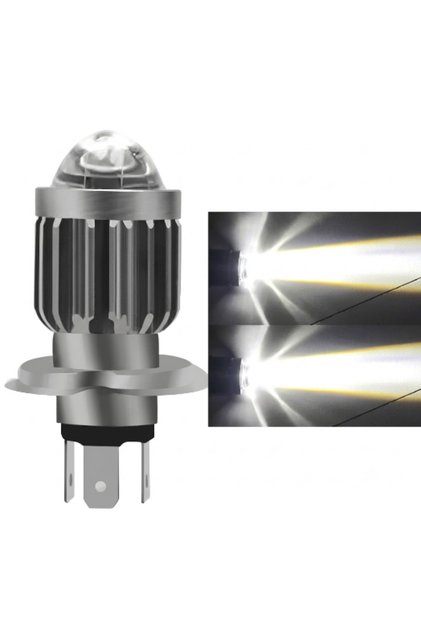 Far Ampulü Led Motosiklet-Otomobil H4 Mercek Beyaz-Beyaz (1 ADET)