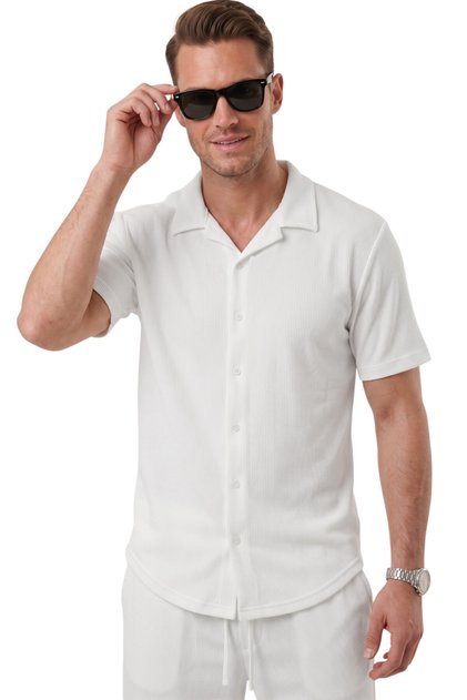 White Apaş Collar Textured Cotton Men's Shirt – Lycra Short Sleeve Shirt 2602656