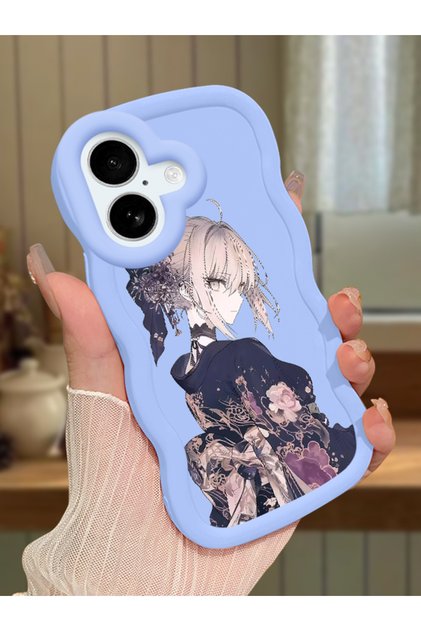 iPhone 17 Compatible Case Camera Protector Blue Silicone Couple Phone Case Girl Pattern