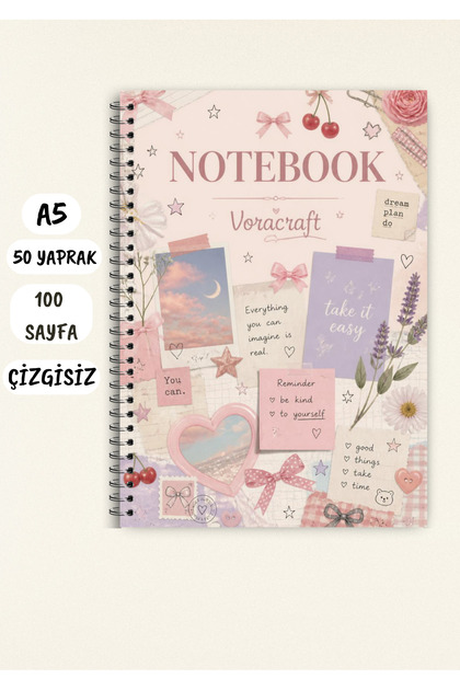 Girl's Joy Themed Notebook 50 Sheets / 100 Pages, A5 / Wire Spiral Czgsz0008