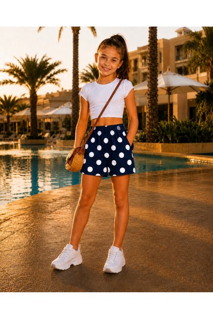 Girl's Wrinkled Fabric Summer Polka Dot Shorts with Pockets