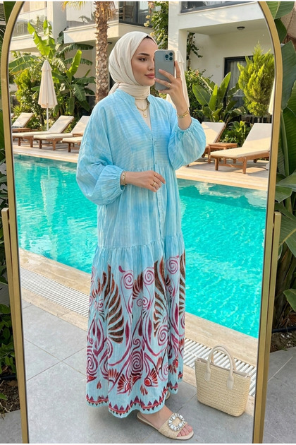 Women's Tropical Leaf Patterned Hijab Dress (Unlined)