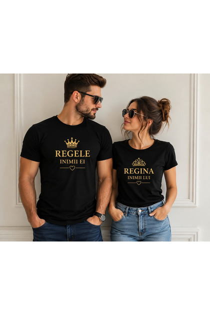 Set Tricouri Personalizate pentru Cuplu Regele Inimii Ei - Regina Inimii Lui