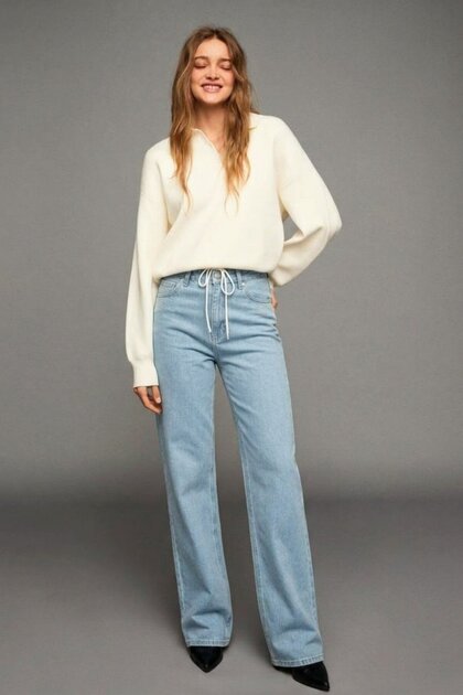 Women's Casual Wide Leg Baby Blue Jeans