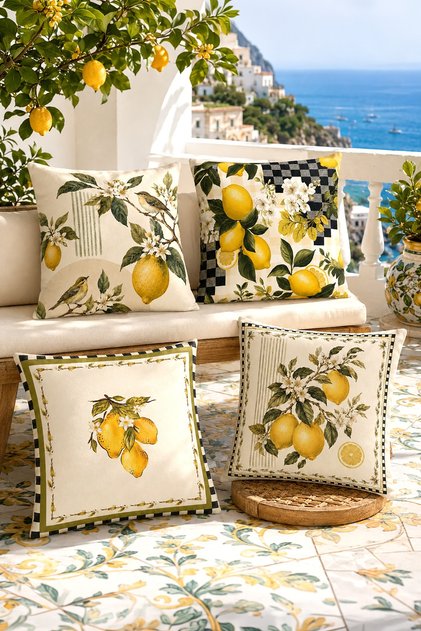 Minimalist Lemon Garden Patterned 4-Piece Throw Pillow Cover Set