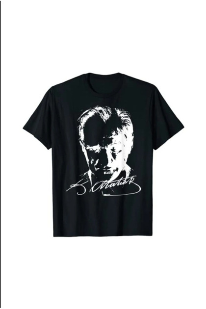 Children's Ataturk Printed Crew Neck Cotton Black T-Shirt