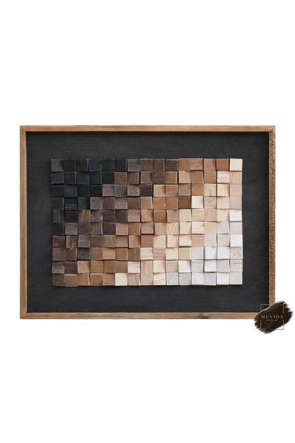 Ahşap Spektrum | Doğal Ahşap Mozaik Dekoratif Duvar Tablosu 62x82 cm