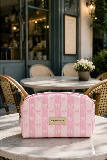 Ribbon Patterned Cosmetic Travel Organizer and Makeup Bag Large Size 20X19 cm