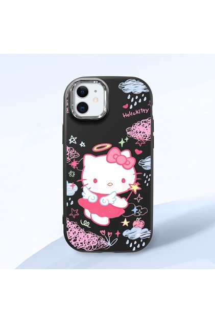iPhone 12 Compatible Case Camera Protector Black Silicone Couple Phone Case Kitty Patterned
