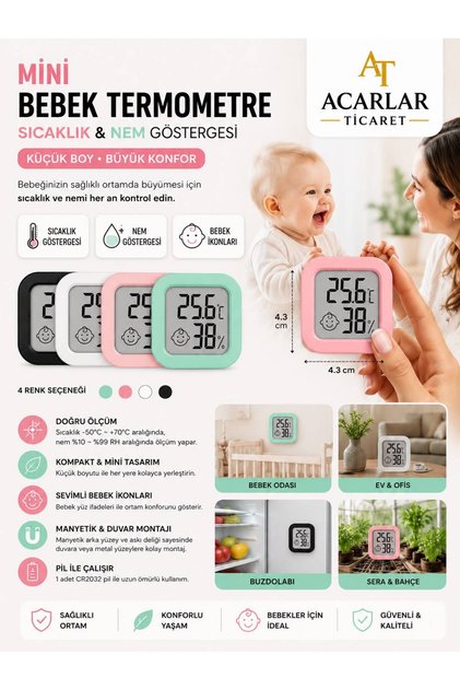 Dijital Oda Termometresi Mini Ekranlı Sıcaklık Ve Nem Ölçer Bebek Odası