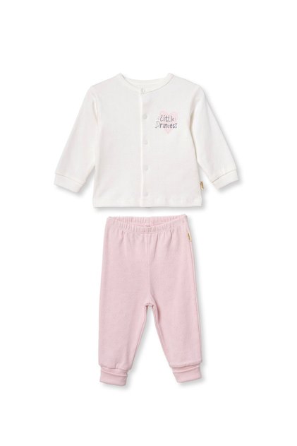 Baby Girl Cotton Ecru Pink Heart Patterned Top and Bottom Set