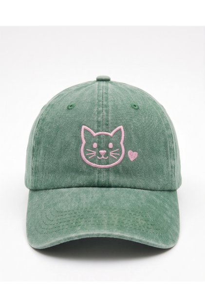 Minimal Cat Embroidered Hat / Minimal Cat Pink Embroidered Hat Baseball Cap Cat Themed Hat