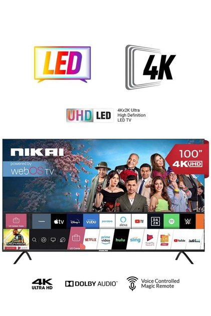 تلفزيون ذكي LED بدقة 4K فائقة الوضوح مقاس 100 بوصة، يعمل بنظام WebOS Hub، متوافق مع Apple Air Play و Apple Home، تصميم شاشة سينمائية بدقة 4K فائقة الوضوح HDR، صوت دولبي، تحكم صوتي ذكي، يدعم نتفليكس ويوتيوب وشاهد، 60 هرتز، مو.