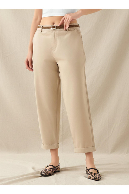 Relaxed Fit High Waist Chino Pants